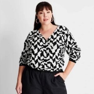 Future Collective Kahlana Barfield Brown Geometric Surplice Sweater Size‎ 2X